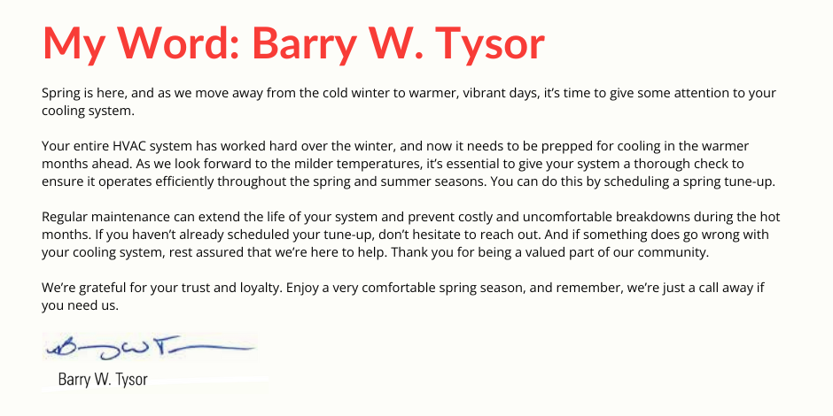 A Word From Barry W. Tysor