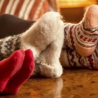 cozy home, family in fuzzy socks
