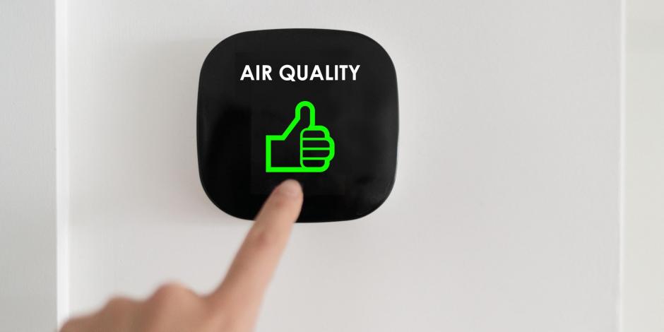 button that has a thumbs up and says indoor air quality